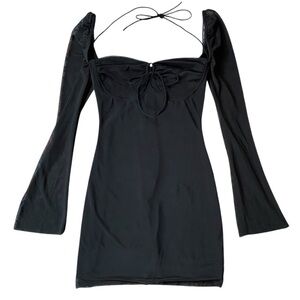 Black Mesh Y2K Style Low Cut Long Sleeve Mini Dress Size Small